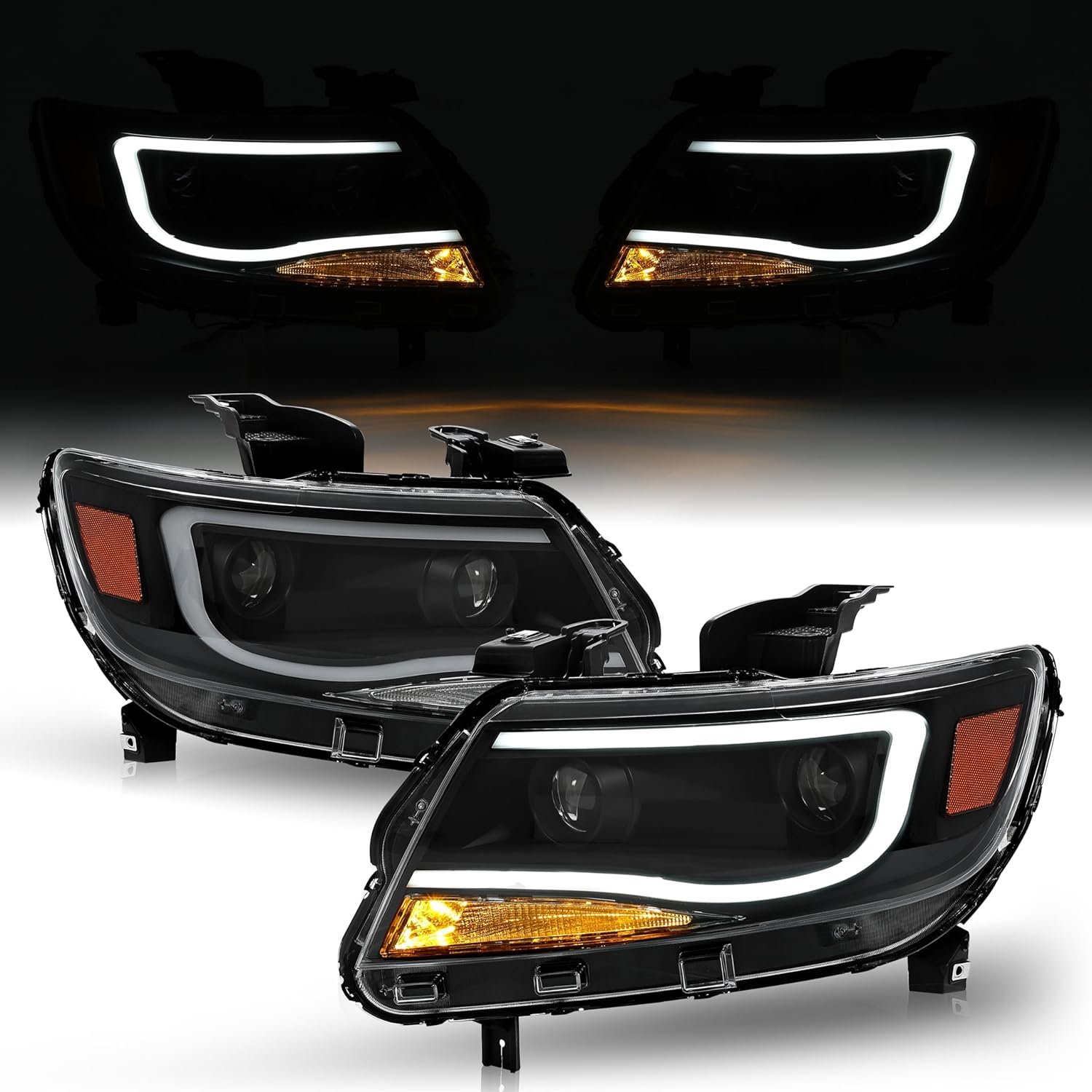 Black Reflective LED Headlight With DRL W/ LED Control Module 78619544