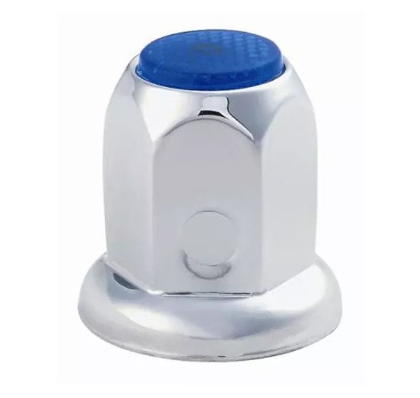 Classic Reflector Chrome Steel Lug Nut Cover W/ Flange 33mm across flat x 2" highBlue Top,Push On