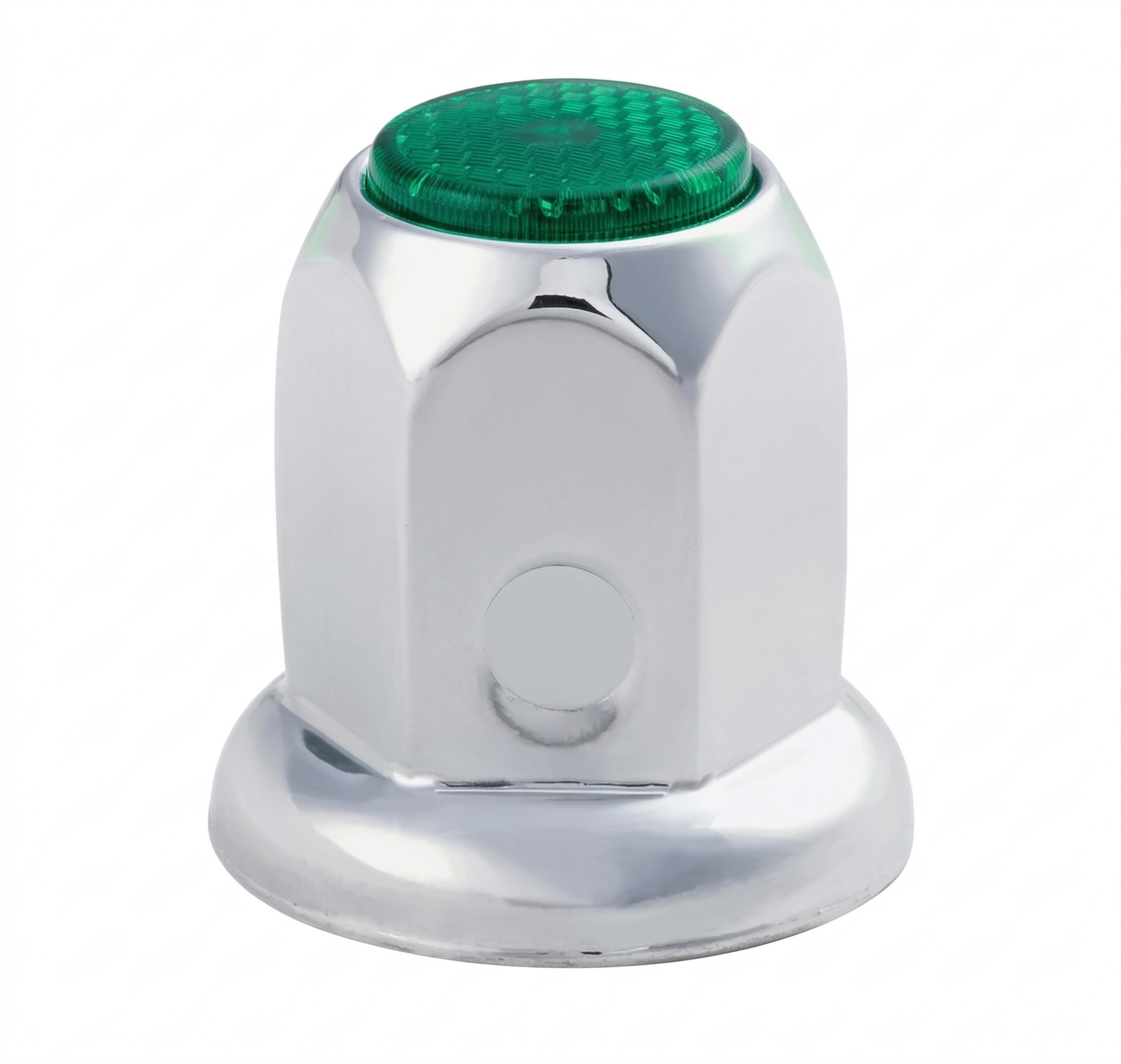 Classic Reflector Chrome Steel Lug Nut Cover W/ Flange 33mm across flat x 2" highGreen Top,Push On