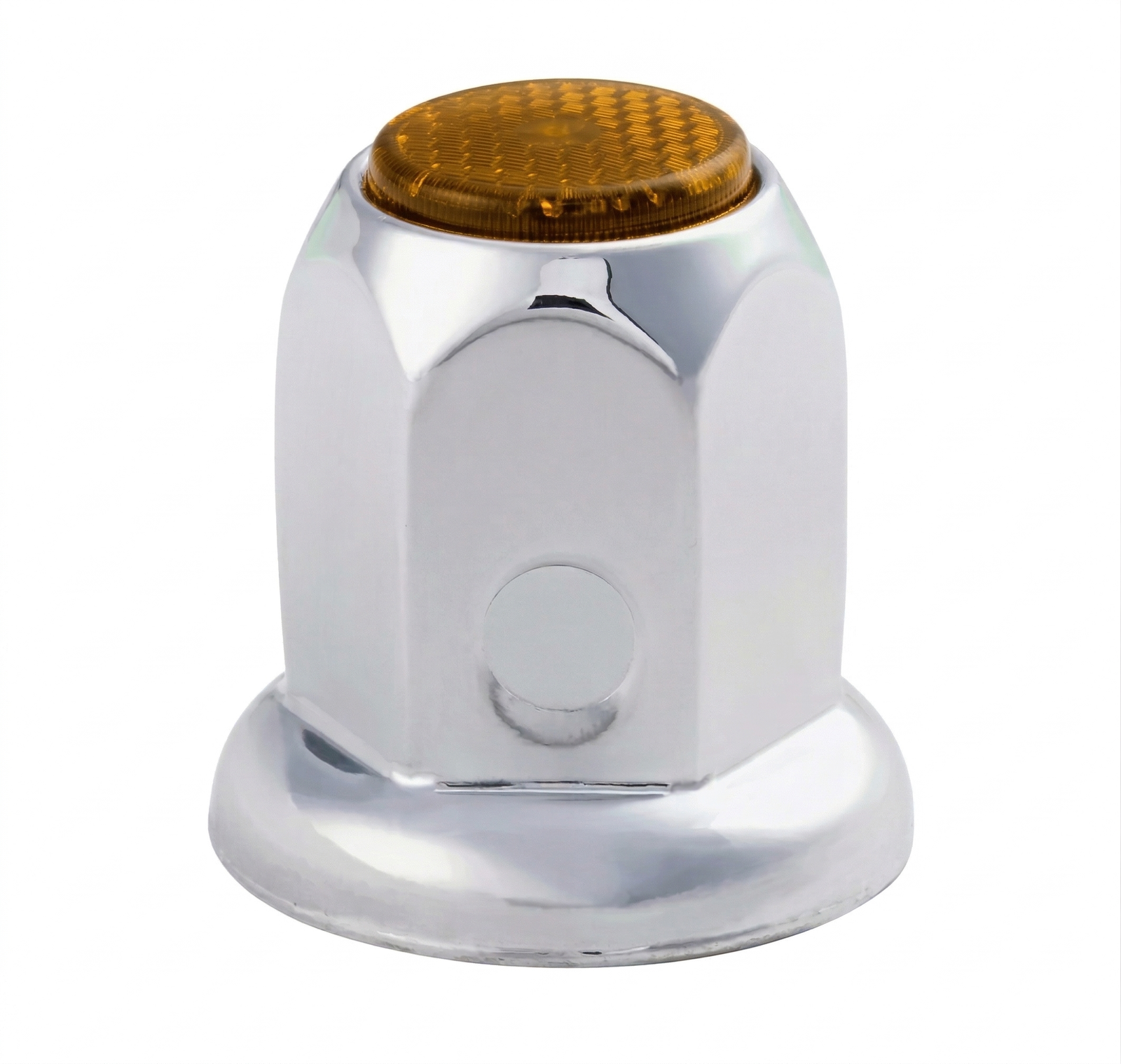 Classic Reflector Chrome Steel Lug Nut Cover W/ Flange 33mm across flat x 2" highYellow Top,Push On